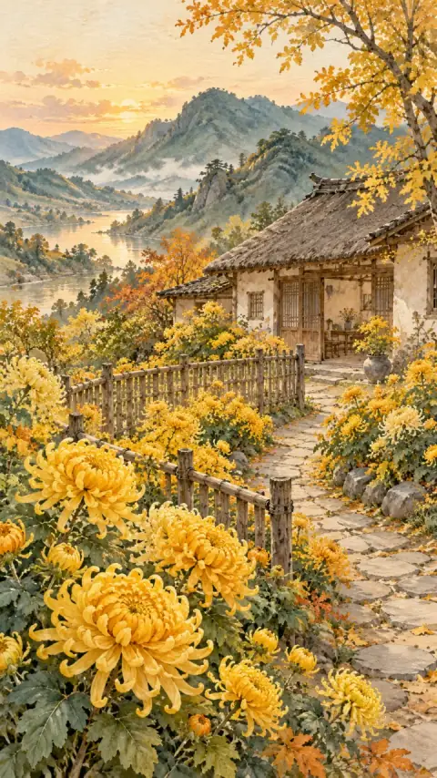 菊花诗意插画