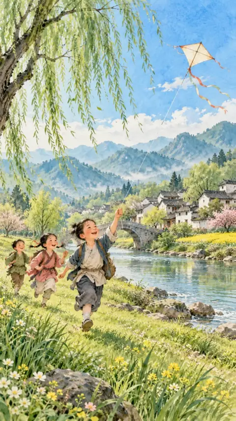 村居诗意插画