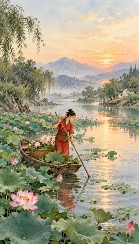 莲花坞诗意插画