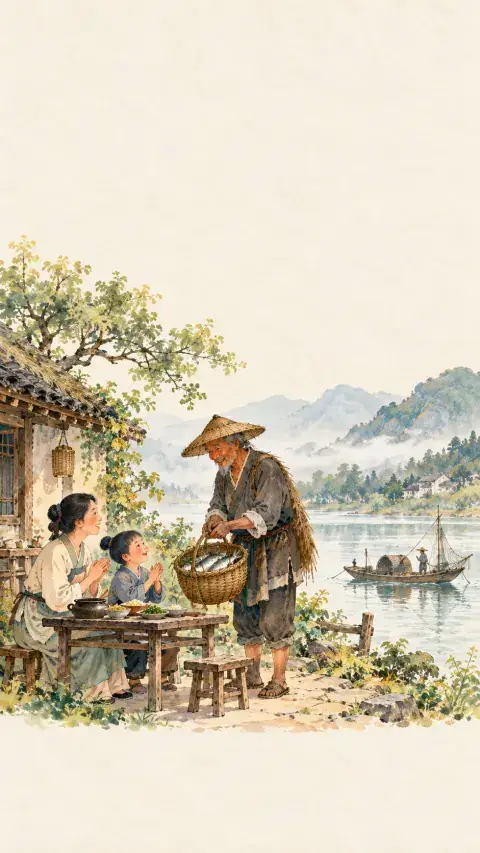 江上渔者诗意插画