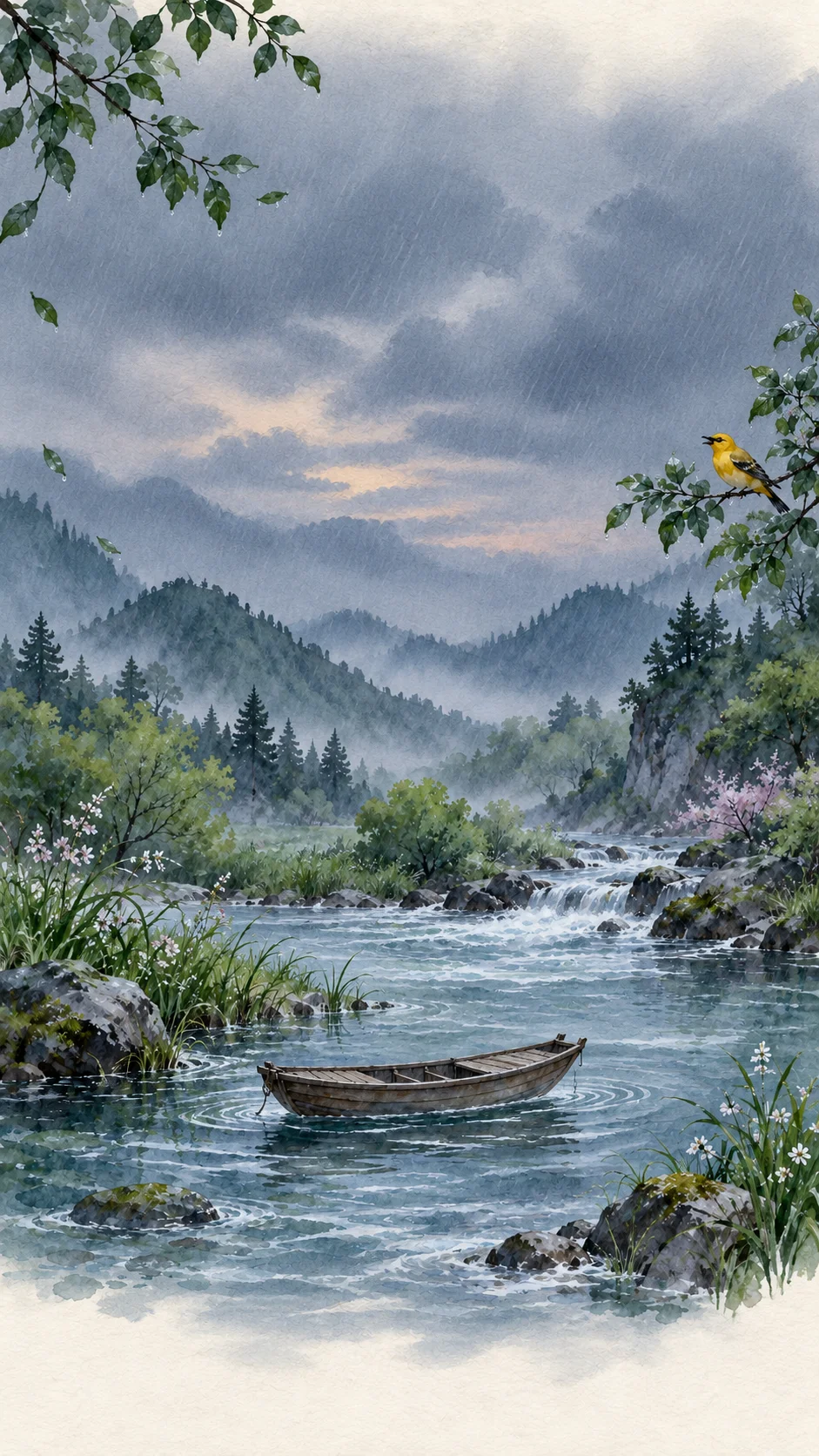 滁州西涧诗意插画