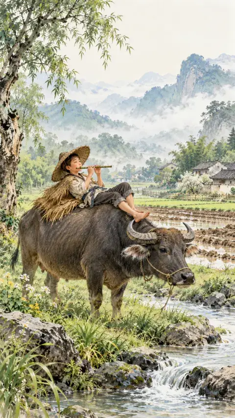 牧竖诗意插画