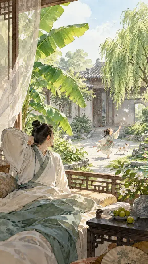 闲居初夏午睡起·其一诗意插画