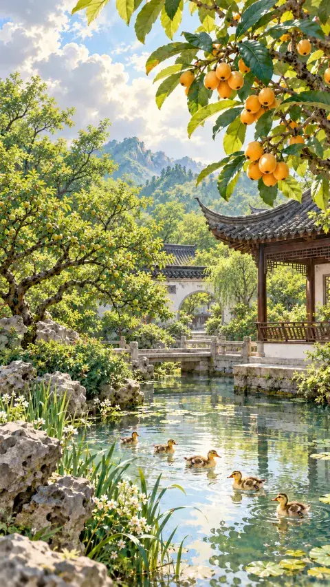 初夏游张园诗意插画