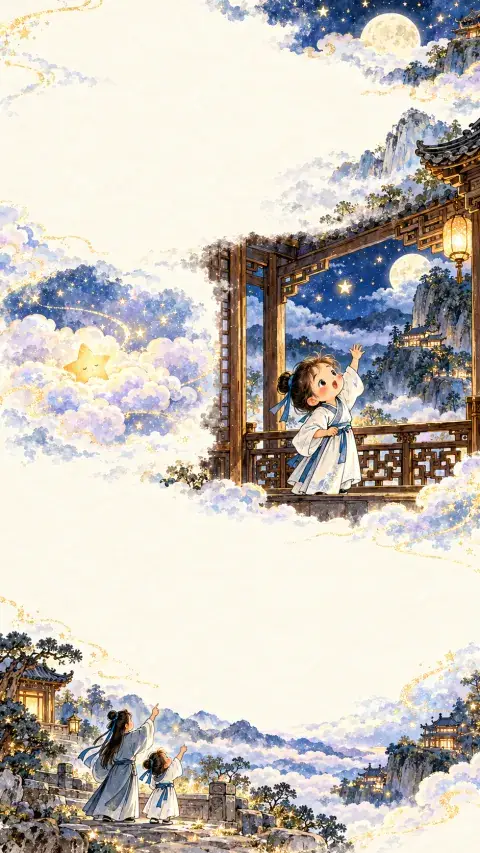 夜宿山寺诗意插画
