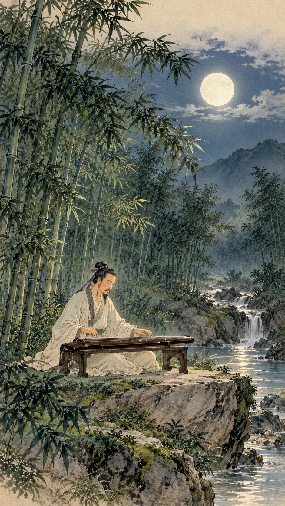 竹里馆诗意插画