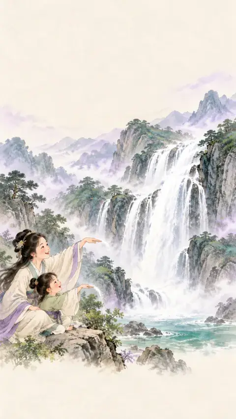 望庐山瀑布诗意插画