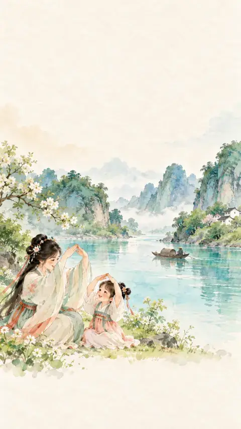 望天门山诗意插画