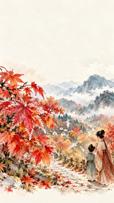 山行诗意插画
