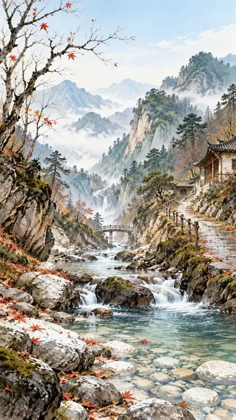 山中（荆溪白石出）诗意插画