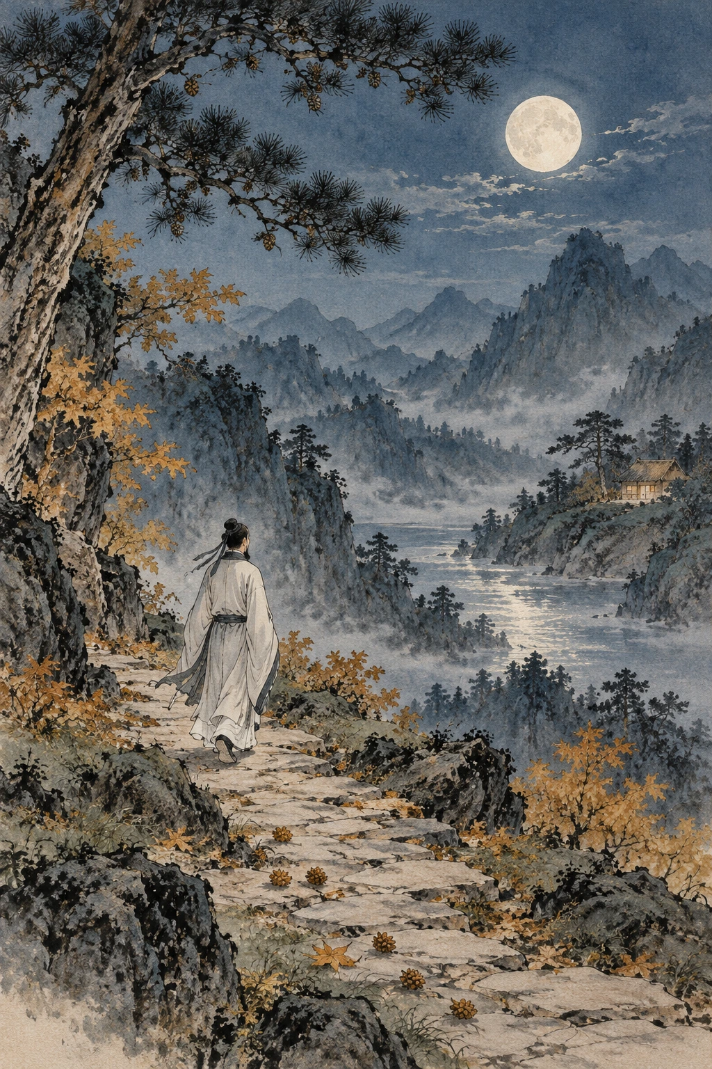 秋夜寄邱员外诗意插画