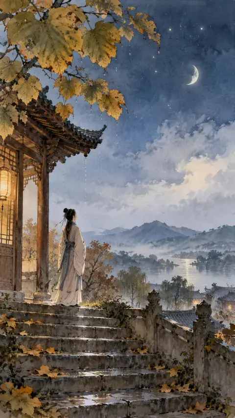 Poetic illustration for Standing Below the Steps at Night