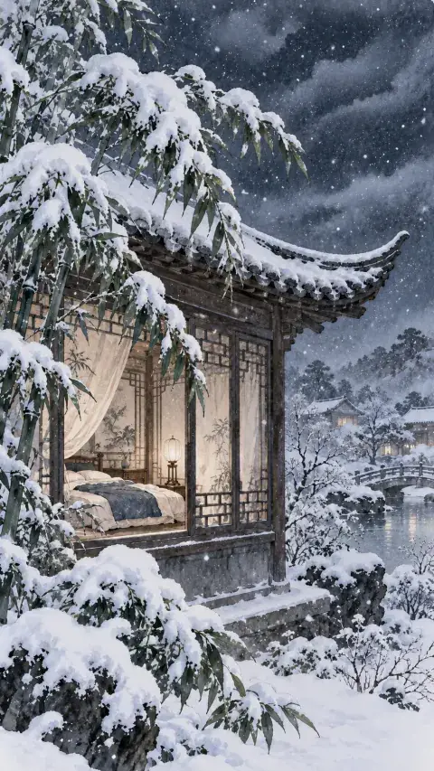 夜雪诗意插画