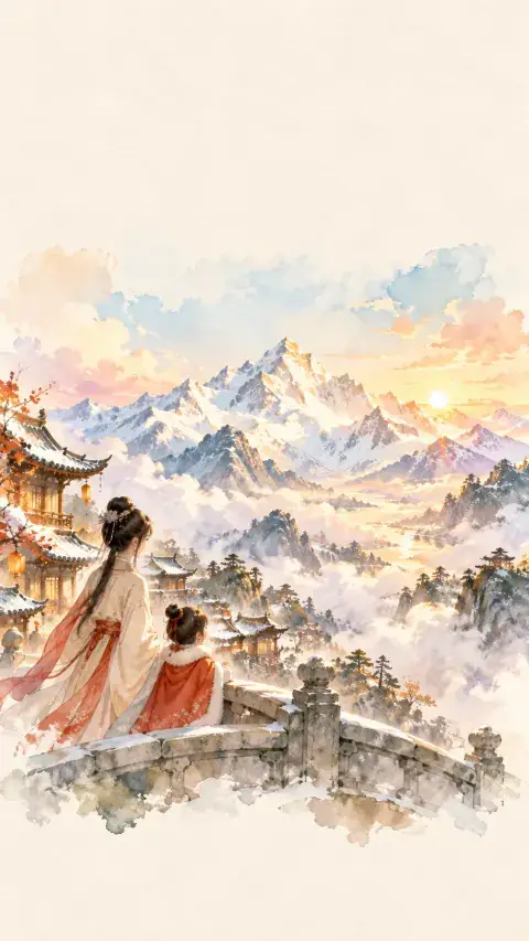 终南望余雪诗意插画