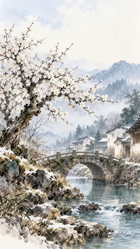 早梅诗意插画
