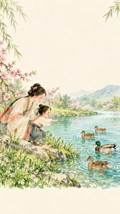 惠崇春江晚景·其一诗意插画