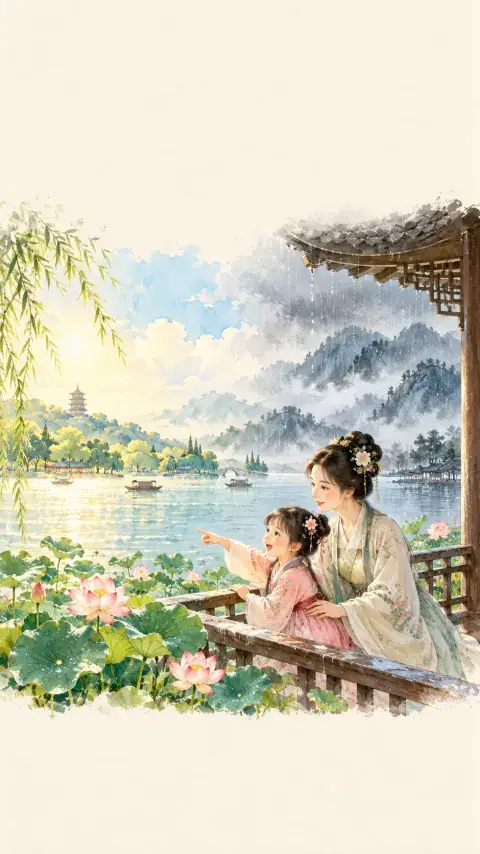 饮湖上初晴后雨诗意插画