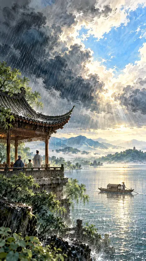 六月二十七日望湖楼醉书·其一诗意插画