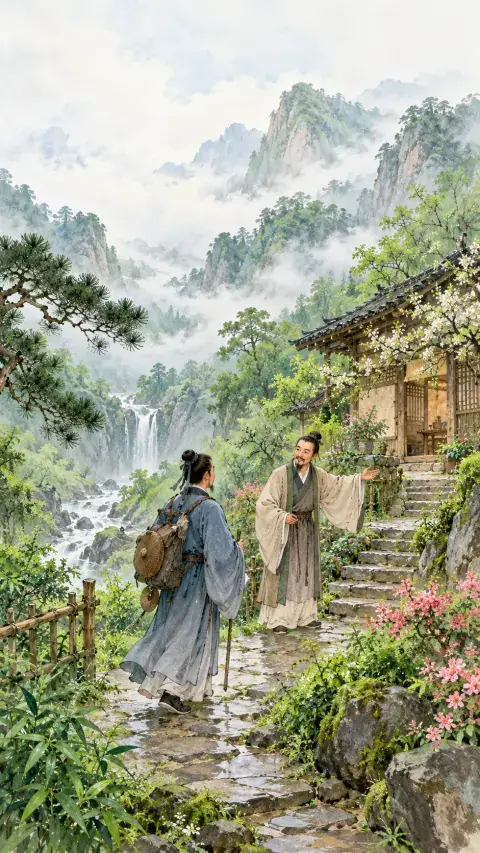 Poetic illustration for Asking a Guest to Stay in the Mountains