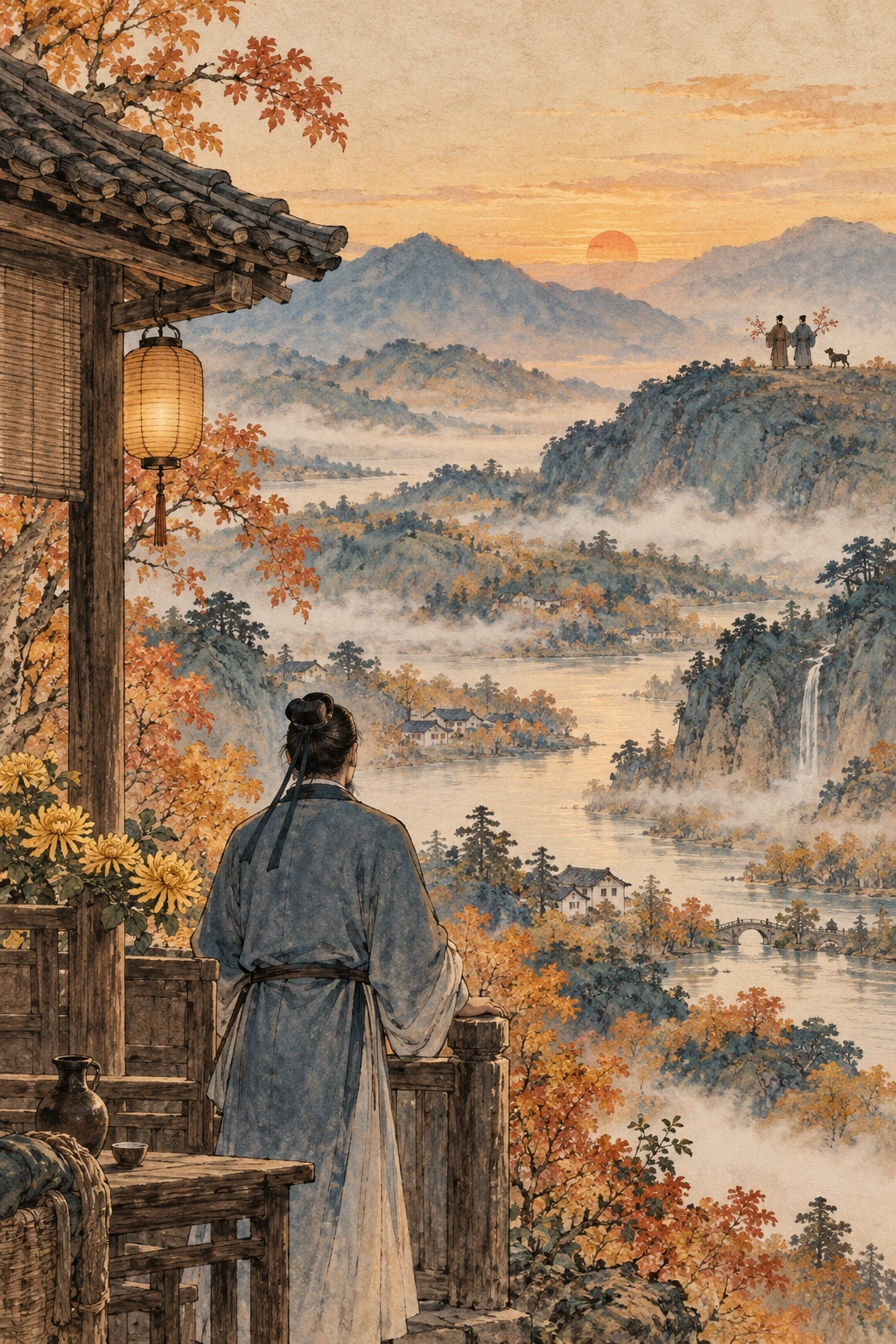 九月九日忆山东兄弟诗意插画