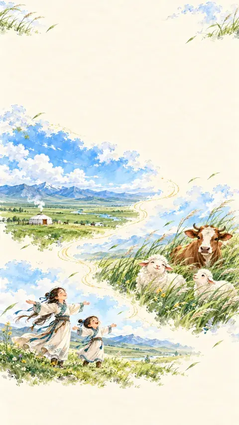 敕勒歌诗意插画